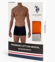 2er Pack U.S. POLO ASSN. Premium Herren Boxershorts Unterhose nachhaltige Unterwäsche 180 g/m² 134 68262 53696 501 Orange/Grau Melange