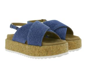 Trendige LAZAMANI Iria Damen Plateau Sandale - Kreuzriemen in Denim - Wildleder-Fußbett EVA-Sohle LA33770 Denim/Blau