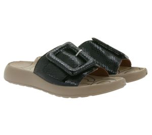 Eleganti pantofole da donna in vera pelle di igi&co, made in Italy, con cinturini stampa serpente, 76784 00, nere