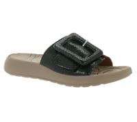 Eleganti pantofole da donna in vera pelle di igi&co, made in Italy, con cinturini stampa serpente, 76784 00, nere