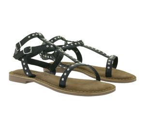 Trendige LAZAMANI Damen Sandalen mit Nieten Sommer-Schuhe LA75021 Schwarz