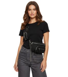 Modische Steve Madden Damen Umhängetasche mit Ziersteinen Schulter-Tasche 25 x 16 x 9cm 13000640 Schwarz