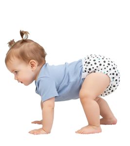 Couche lavable durable Bambino Mio pour bébé et jeune enfant, motif à pois, tout-en-un, taille unique (3-15 kg), blanche