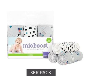 Lot de 3 inserts absorbants Bambino Mio pour bébés et jeunes enfants, avec couche supérieure imperméable, inserts pour couches lavables à motif animal, blanc/gris