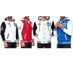 Felpa con cappuccio casual da uomo in stile college 6876 in rosso/bianco, blu/bianco o bianco/nero