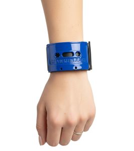 Bracelet Calvin Klein pour femme, motif cassette audio, cuir véritable, acier inoxydable KJJMLB09010M Noir/Bleu
