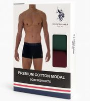 Confezione da 2 boxer da uomo U.S. POLO ASSN. Premium, intimo sostenibile, 180 g/m², 134 68262 53696 nei colori Blu Royal/Blu Navy, Verde Scuro/Rosso Vino, Arancione/Grigio Melange o Grigio Scuro/Nero