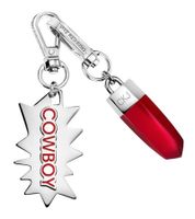 Edles Calvin Klein Charm-Set Downtown Edelstahl-Anhänger mit kontrastfarbigen Harz und COWBOY-Schriftzug Taschen-Accessoires 7x1,3cm KJJCRA090200 Silber/Rot