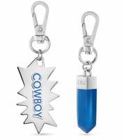 Modisches Calvin Klein Charm-Set Downtown Edelstahl-Anhänger mit kontrastfarbigen Harz und COWBOY-Schriftzug Taschen-Accessoires 7x1,3cm KJJCLA090300 Silber/Blau