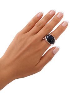 Pompöser Calvin Klein Damen Ring mit oval geformtem Stein Edelstahl-Ring Finger-Ring KJ3QLR0201 Silber/Blau