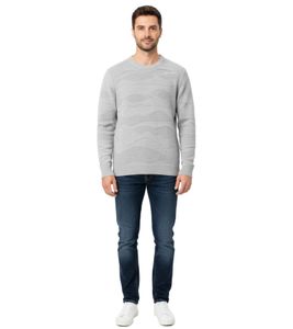 Stylischer ESPRIT Herren Strick-Pullover mit Wellen-Muster Rundhals-Sweater Baumwoll-Pullover Hell-Grau