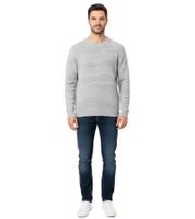 Stylischer ESPRIT Herren Strick-Pullover mit Wellen-Muster Rundhals-Sweater Baumwoll-Pullover Hell-Grau