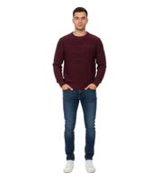 Stylischer ESPRIT Herren Strick-Pullover mit Wellen-Muster Rundhals-Sweater Baumwoll-Pullover Wein-Rot