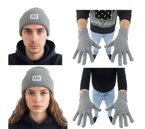 SCOTCH & SODA Mütze und Handschuhe Strick-Handschuhe Strick-Beanie mit Logo-Patch Accessoires SSV5-3012-030 Grau