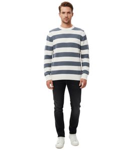 Stylischer ESPRIT Herren Strick-Pullover im Streifen-Design Rundhals-Sweater Baumwoll-Pullover Blau/Weiß