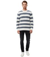 Stylischer ESPRIT Herren Strick-Pullover im Streifen-Design Rundhals-Sweater Baumwoll-Pullover Blau/Weiß