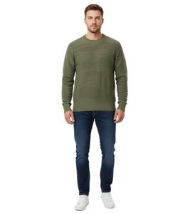 Stylischer ESPRIT Herren Strick-Pullover mit Wellen-Muster Rundhals-Sweater Baumwoll-Pullover Oliv-Grün