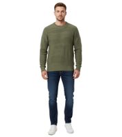 Stylischer ESPRIT Herren Strick-Pullover mit Wellen-Muster Rundhals-Sweater Baumwoll-Pullover Oliv-Grün