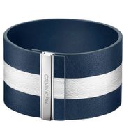 Modisches Calvin Klein Damen Echtleder-Armband mit breitem Kontraststreifen Arm-Schmuck Größe XS 15cm KJ9KWB0901 Navy/Weiß