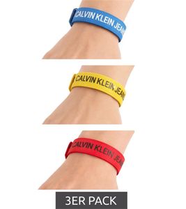 3er Pack Calvin Klein Unisex Slap-Armbänder mit "CALVIN KLEIN JEANS"-Logo Arm-Schmuck 20 cm KJJLDB860100 Rot/Gelb/Blau