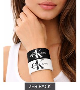 Pack de 2 pulseras Calvin Klein Slap con el logo de "Calvin Klein Jeans", 20,5 cm, KJJLBB850200, Negro/Blanco