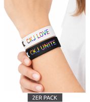 Pack de 2 pulseras Calvin Klein Slap con los logotipos "CKJ Unite" y "CKJ Love", 20,5 cm, KJJLDB850300, Negro/Blanco