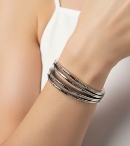 Modernes Calvin Klein Damen Edelstahl-Armband im geschwungenen Design Arm-Schmuck Handgelenk-Schmuck KJ3DMD0801 Silber