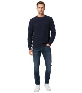 Stylish ESPRIT Men's Knit Sweater with Wave Pattern, Crew Neck, Cotton Sweater, Dark Blue