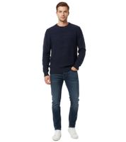 Stylish ESPRIT Men's Knit Sweater with Wave Pattern, Crew Neck, Cotton Sweater, Dark Blue