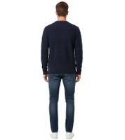 Stylish ESPRIT Men's Knit Sweater with Wave Pattern, Crew Neck, Cotton Sweater, Dark Blue