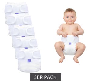 Confezione da 5 pannolini Bambino Mio per bambini piccoli, pannolini lavabili tutto in uno a pois, taglia unica (3-15 kg), confezione risparmio, bianco