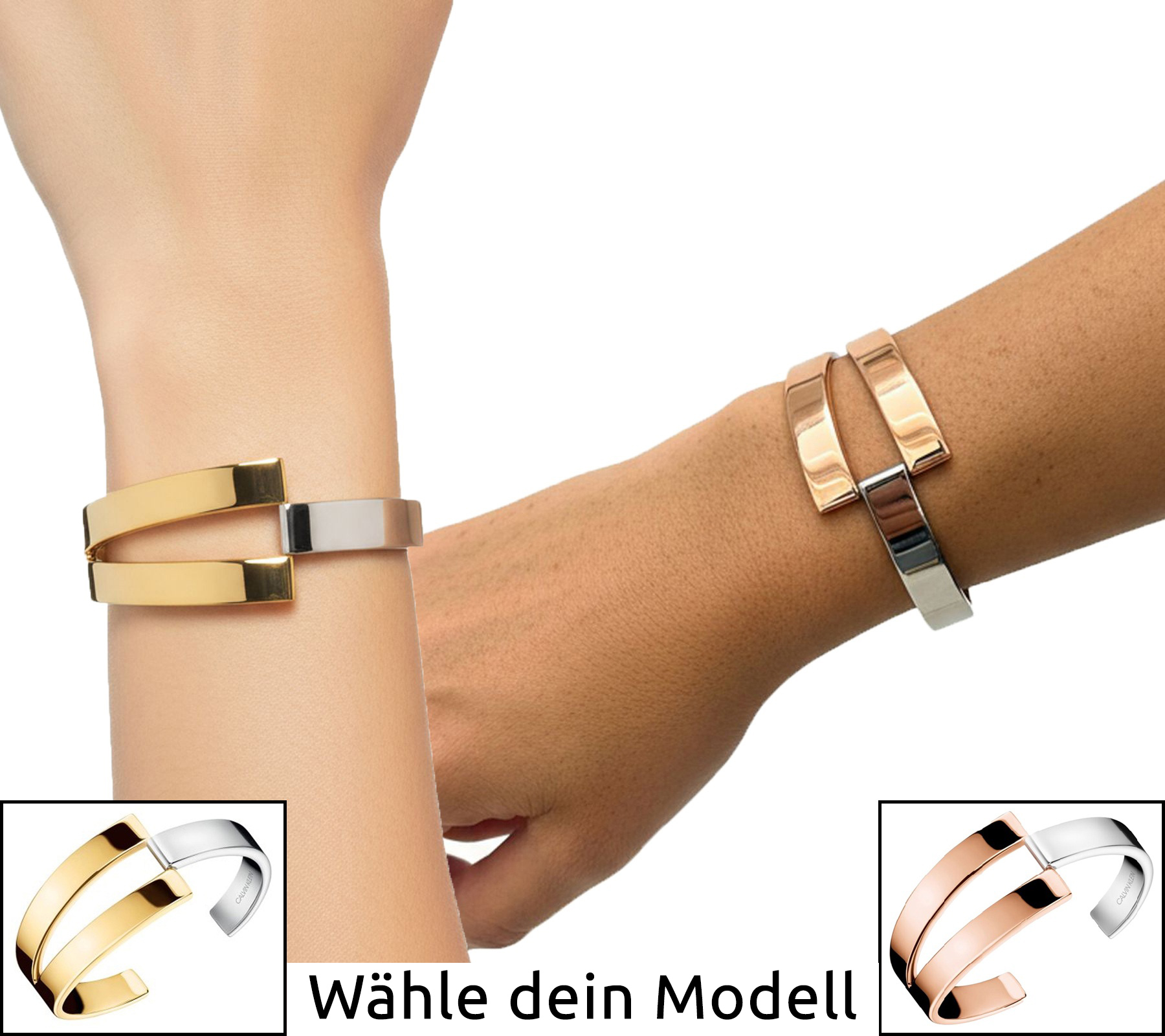 Bracciale rigido bicolore Calvin Klein Truly da donna, in acciaio inossidabile, argento/oro rosa o argento/oro