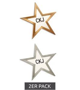2-Pack Calvin Klein Star-Design Pin-Up Brooches, Stainless Steel, Enamel, KJJNDH200200, Silver/Gold/White