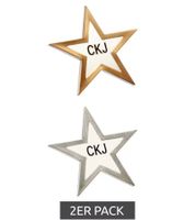 2-Pack Calvin Klein Star-Design Pin-Up Brooches, Stainless Steel, Enamel, KJJNDH200200, Silver/Gold/White