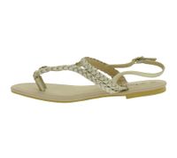 Sommerliche Damen Zehensteg-Sandale in Flechtoptik Sommer-Schuhe Zehentrenner 909051 Gold/Beige