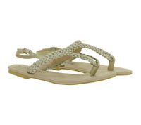 Sommerliche Damen Zehensteg-Sandale in Flechtoptik Sommer-Schuhe Zehentrenner 909051 Gold/Beige
