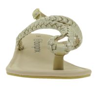 Sommerliche Damen Zehensteg-Sandale in Flechtoptik Sommer-Schuhe Zehentrenner 909051 Gold/Beige