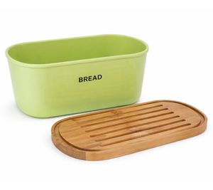 Panera moderna WD Lifestyle de melamina con tapa de bambú, panera con función de tabla de cortar, 35,5 x 20 x 14,5 cm, WD158V verde/marrón