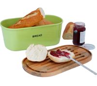 Moderner WD Lifestyle Melamin Brot-Kasten mit Bambus-Deckel Brot-Behälter mit Schneidebrett-Funktion 35,5x20x14,5cm Brot-Aufbewahrungsbox WD158V Grün/Braun