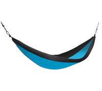 Space-saving FERRINO Hammock Camping Hammock, Packable, Hanging Lounger, 140 x 260 cm, Weight Capacity up to 110 kg, Blue/Black