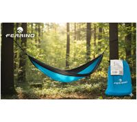 Space-saving FERRINO Hammock Camping Hammock, Packable, Hanging Lounger, 140 x 260 cm, Weight Capacity up to 110 kg, Blue/Black