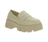 Fashionable Women's Loafers with Chunky Sole, Faux Leather Slip-On Shoes, 918888 Beige