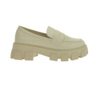 Fashionable Women's Loafers with Chunky Sole, Faux Leather Slip-On Shoes, 918888 Beige