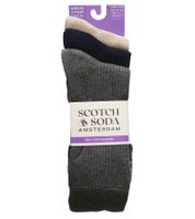 3 Paar SCOTCH & SODA Herren Crew-Socken Amsterdam Alltags-Strümpfe Einheitsgröße / 41-46 Cotton Blend in Grau/Navy/Blau oder Rayon Blend in Grau/Navy/Beige