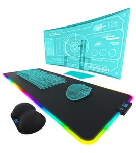 Tappetino per mouse RGB Everlasting Comfort con illuminazione a LED, poggiapolsi e modalità di cambio colore - Tappetino per mouse grande 80x30 cm - Accessorio da gioco - Nero
