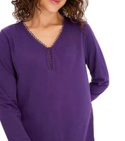 Cozy Women's Nightdress with Slit, Lace Nightdress, Cotton Dress 961576 Violet