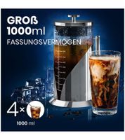 Cafe du Chateau Cold Brew Coffee Maker 1 Liter Iced Coffee Maker Filter Made of 304 Stainless Steel BPA-Free Coffee Machine Silver