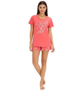 Cozy Women's Cotton Shorty Pajamas with Butterflies, Pink/White