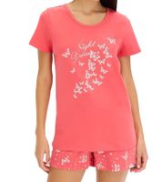 Cozy Women's Cotton Shorty Pajamas with Butterflies, Pink/White