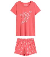 Cozy Women's Cotton Shorty Pajamas with Butterflies, Pink/White